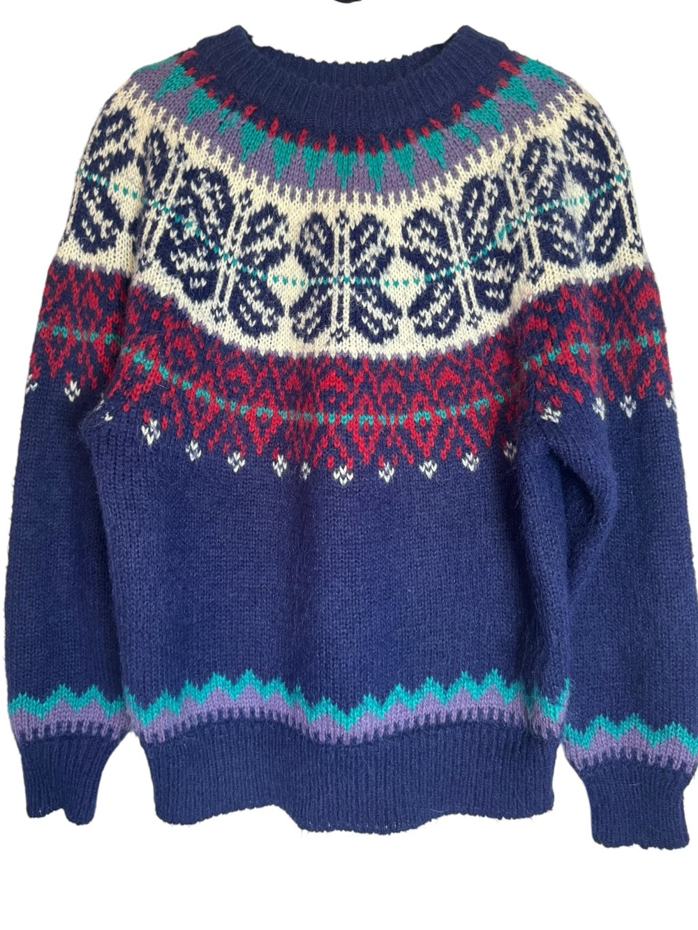 Le Moda Knitwear Vintage Navy Fair Isle Nordic Crewneck Large Sweater